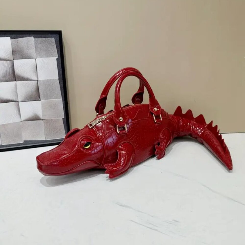 ❤️Red Crocodile Shaped Patent Leather Handbag w/strap  Best Mothers Day Gift! - Picture 3 of 7